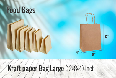 Custom Kraft paper Bag Large (12×8×4) Inch - Food Bag