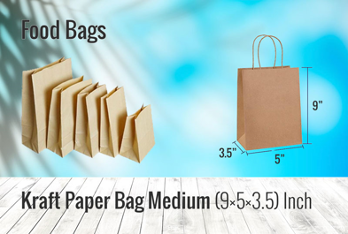 Custom Kraft Paper Bag Medium (9×5×3.5) Inch - Food Bag