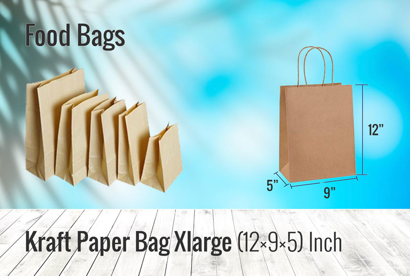 Affordable Kraft Paper Bag Xlarge (12×9×5) Inch Food Bag Online Printing - Kraft Paper Bag Xlarge (12×9×5) Inch Food Bag | GoPrint.pk