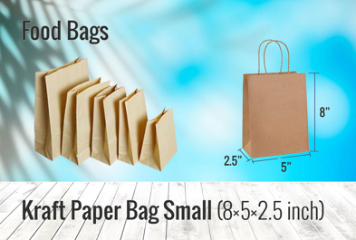 Custom Kraft Paper Bag Small (8×5×2.5 inch) - Food Bag