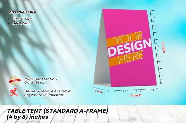Affordable Standard A-Frame (4 x 8) Inches Table Tent Online Printing - Standard A-Frame (4 x 8) Inches Table Tent | GoPrint.pk